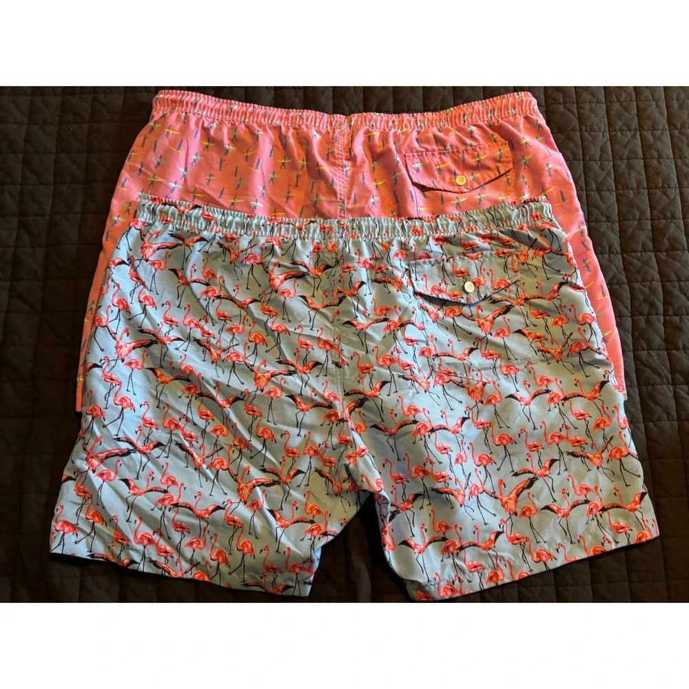 Crown & Ivy Mens XXL Swim Trunks Bundle Flamingo Surfer Pink Blue 2 Pack‎